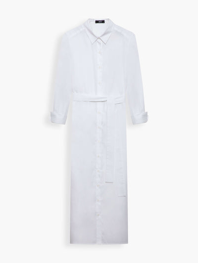 Cotton Maxi Shirt Dress in White with matching Face Mask.This white shirt dress made from cotton shirting fabric is versatile and easy to style. Designed in a tailored cut, cinch the slightly loose shape with the matching sash belt to define the waist. Pair it with nude heels and your favorite accessories or simply layer it with a tank and denim shorts for the beach.